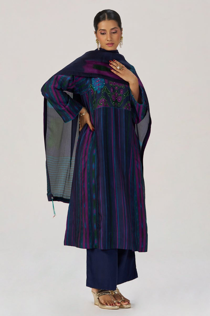 Medieval Blue Silk Festive Kurta Set