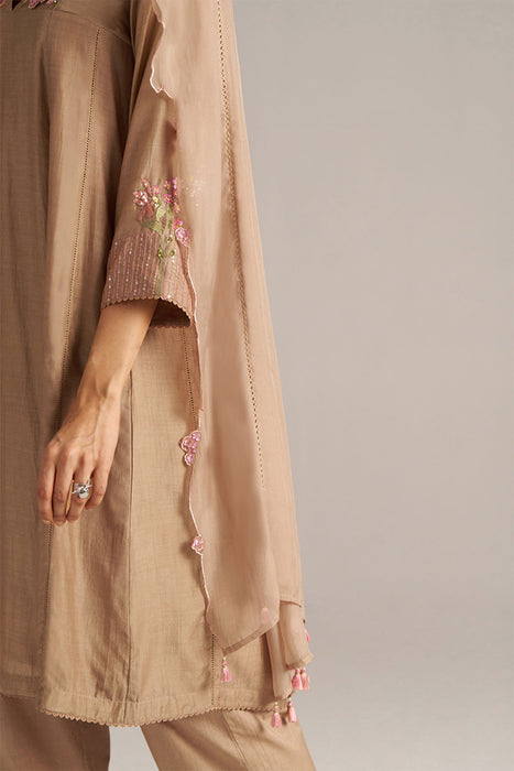 Praline Brown Bemberg Silk Festive Kurta Set