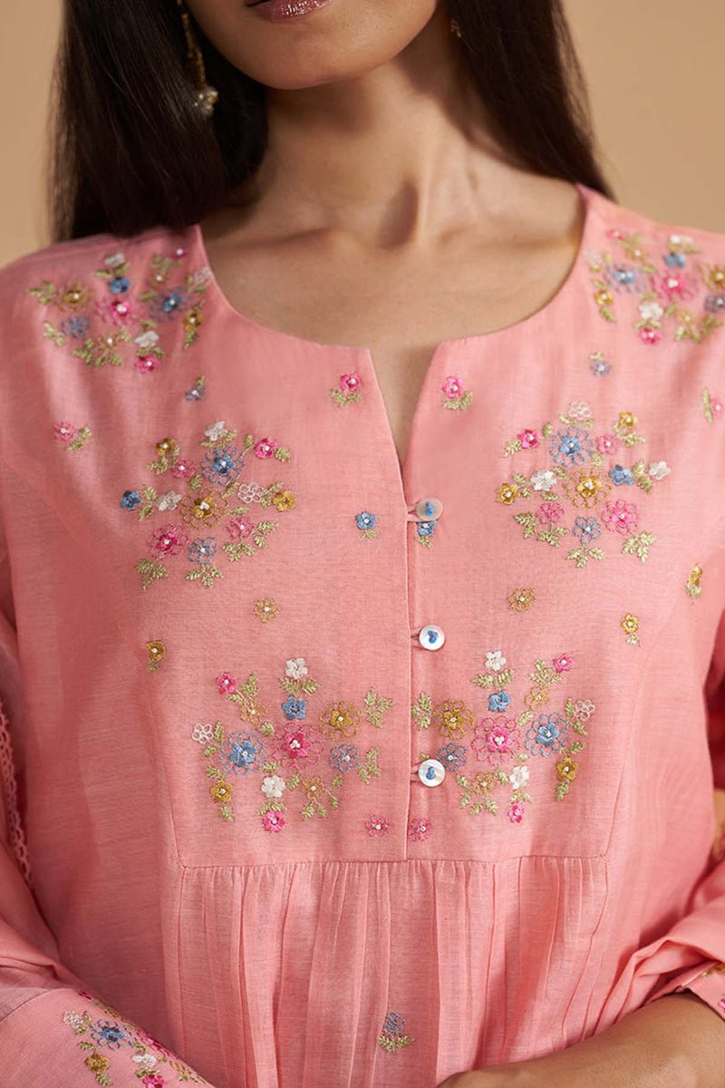 Coral Almond Chanderi Festive Kurta Set