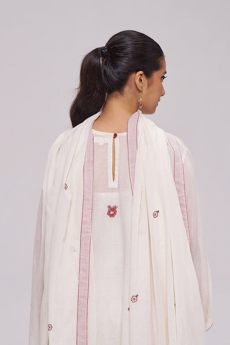 Ivory and Maroon Pure Cotton Kurta Set