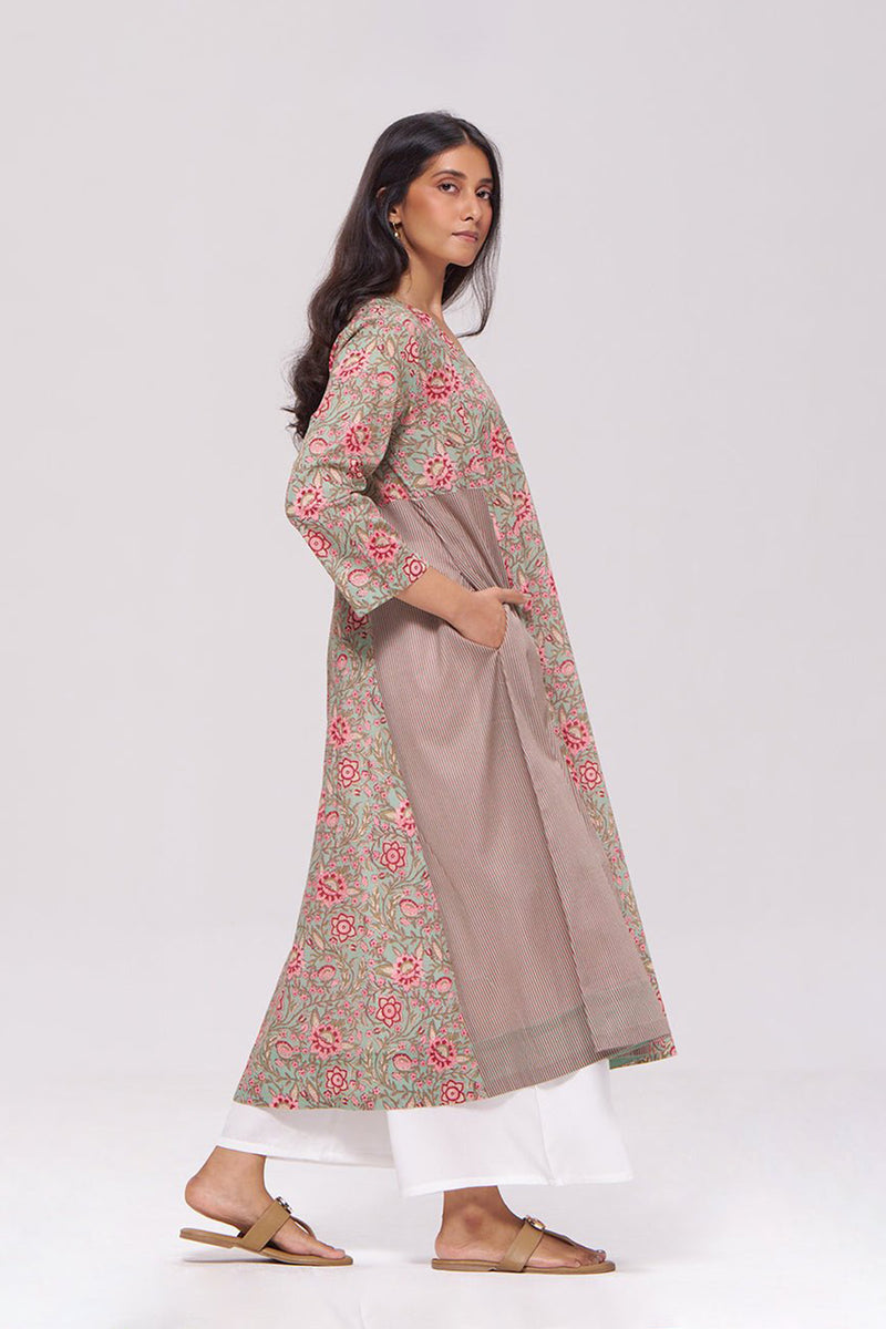 Basil Green and Pink Cotton Kurta