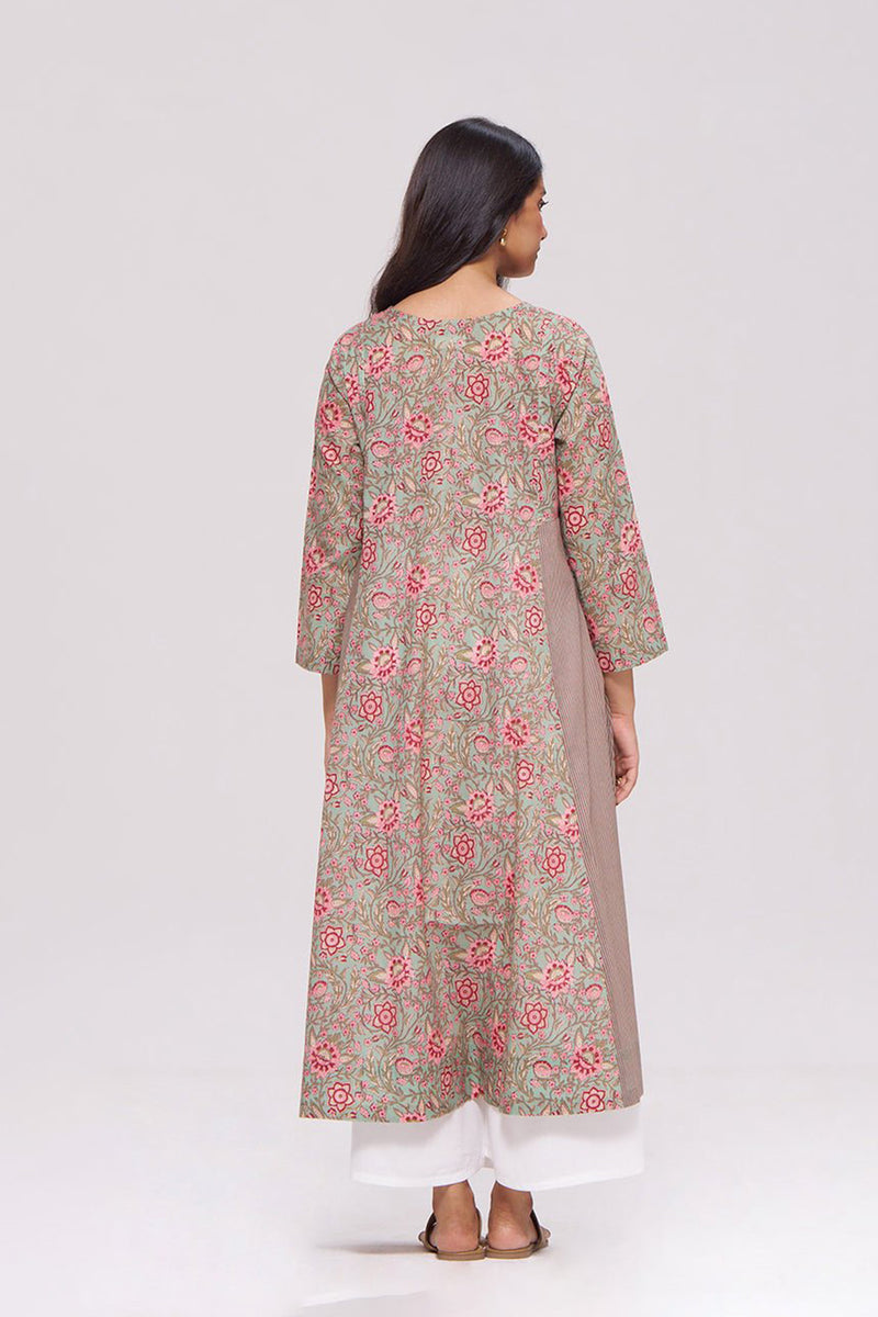 Basil Green and Pink Cotton Kurta
