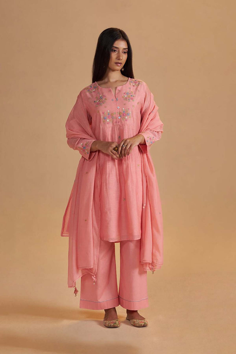 Coral Almond Chanderi Festive Kurta Set