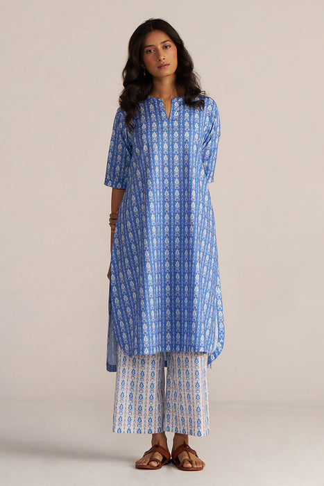 Blue and White Cotton Print Co-ord Set