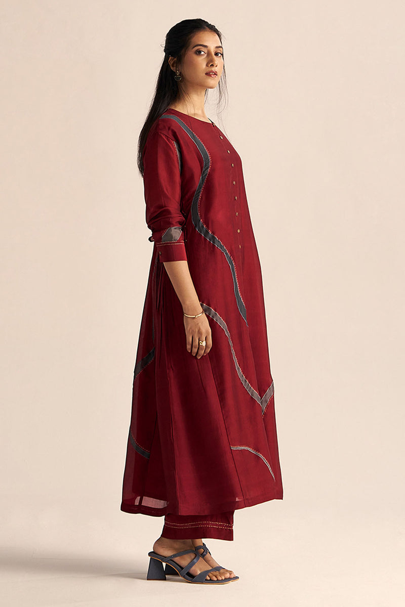 Syrah Red Silk Co-ord Set