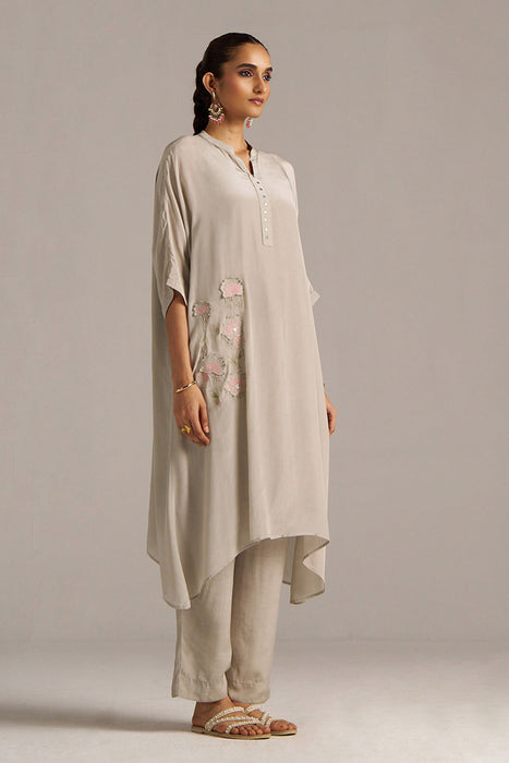 Ash Grey Crepe Silk Co-ord Set