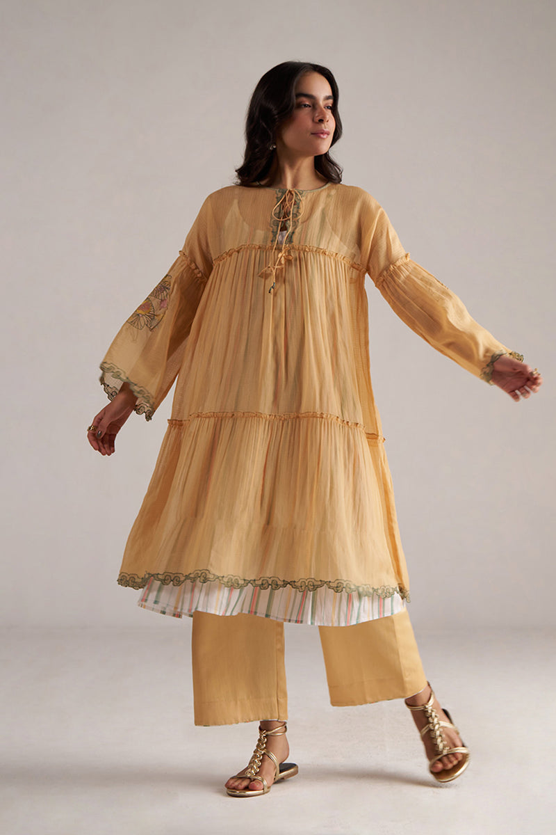 Apricot Cream Kota Silk Co-ord Set