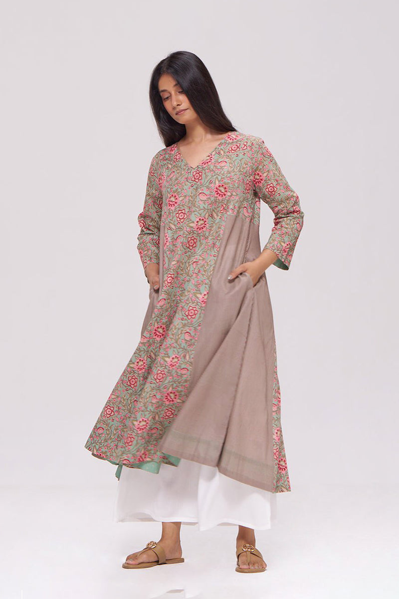 Basil Green and Pink Cotton Kurta