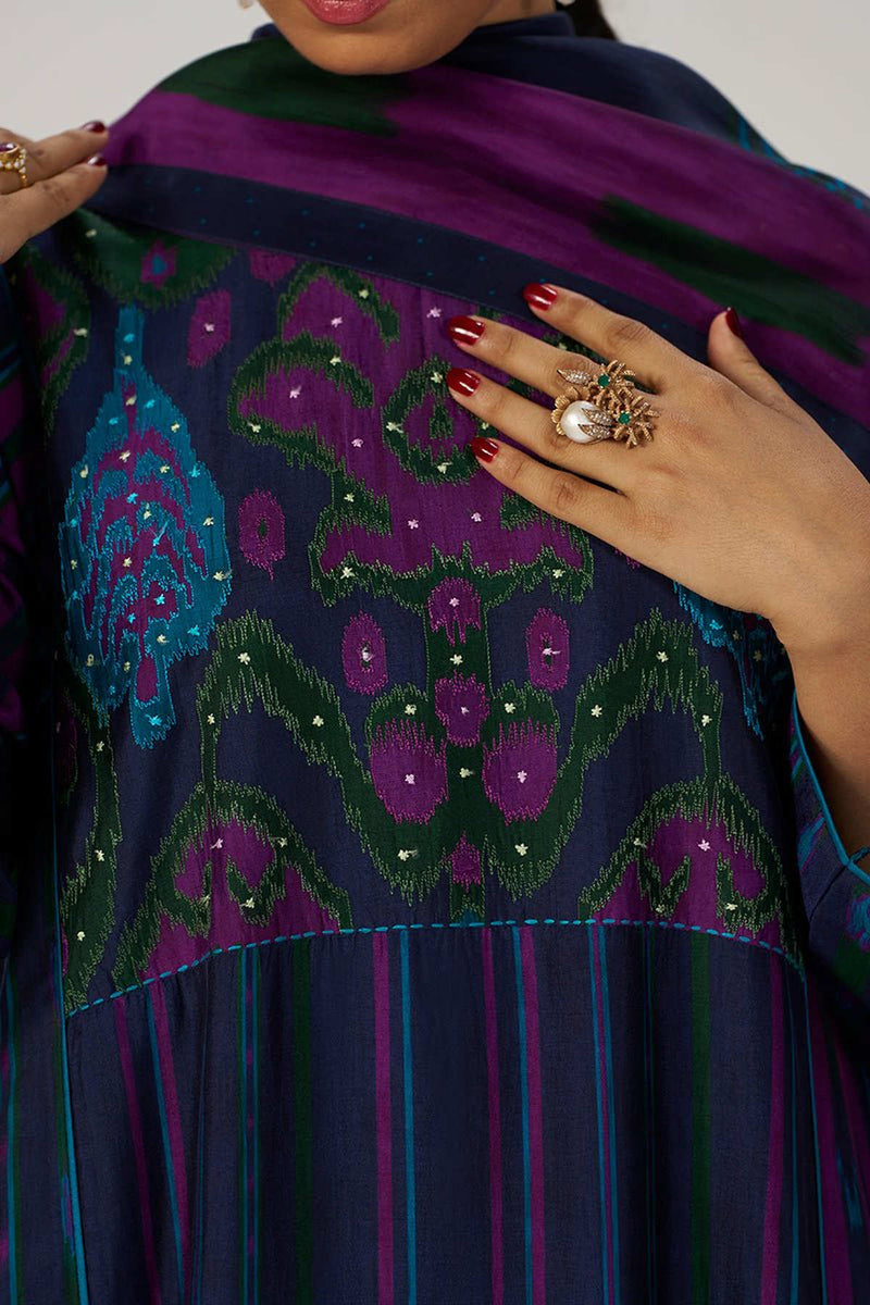 Medieval Blue Silk Festive Kurta Set