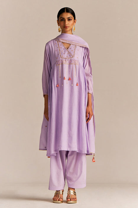 Pastel Lilac Mul-Mul Kurta Set