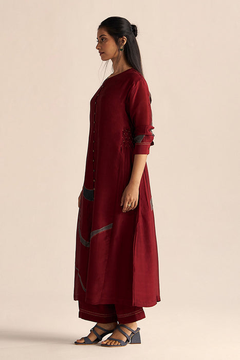 Syrah Red Silk Co-ord Set