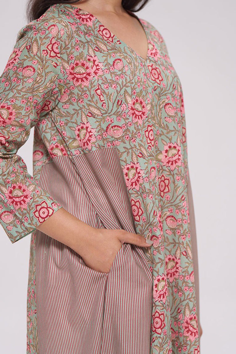 Basil Green and Pink Cotton Co-ord Set