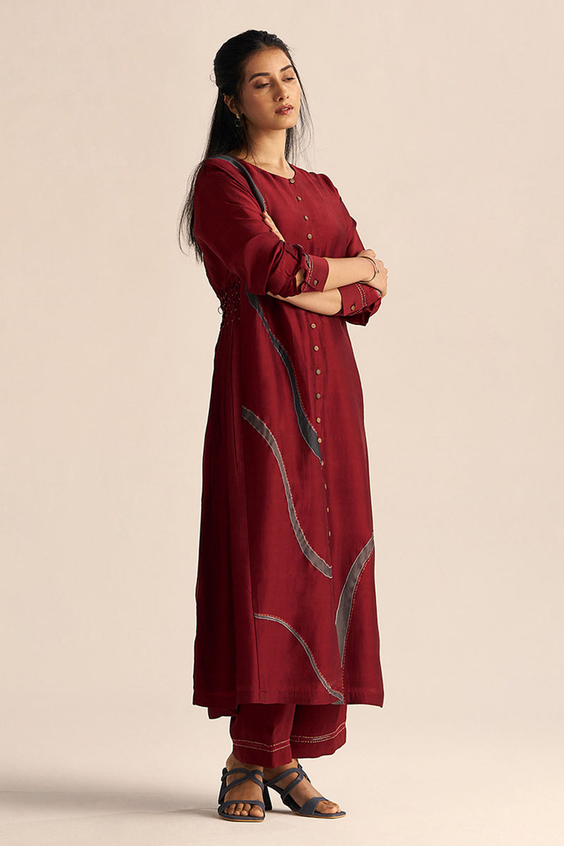 Syrah Red Silk Co-ord Set