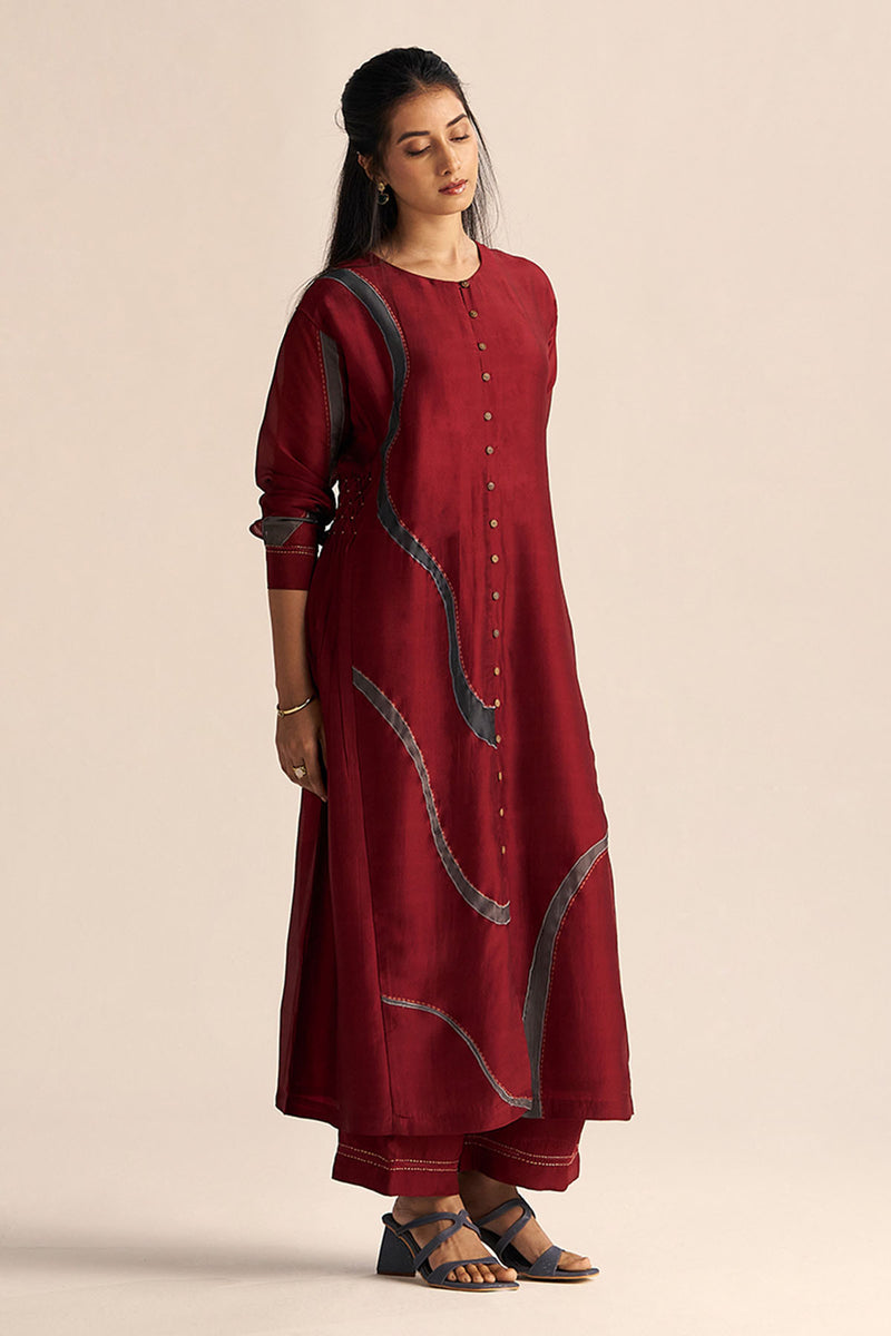 Syrah Red Silk Co-ord Set