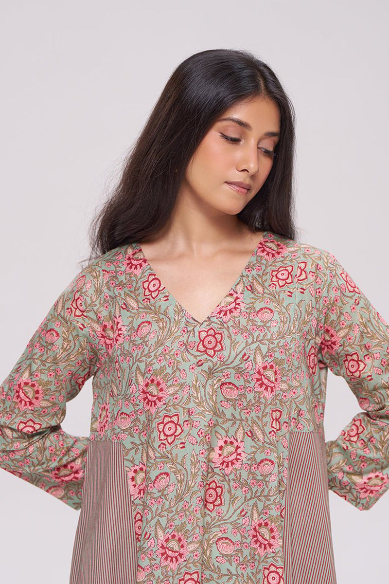 Basil Green and Pink Cotton Co-ord Set