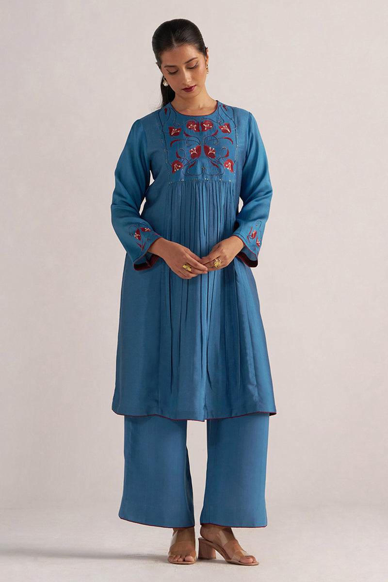 Blue Ashes Print and Solid Festive Co-ord Set