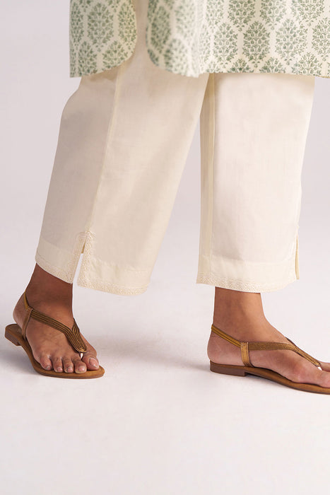 Cream and Deep Olive Mughal Tree Hand Print Cotton-Linen Co-ord Set