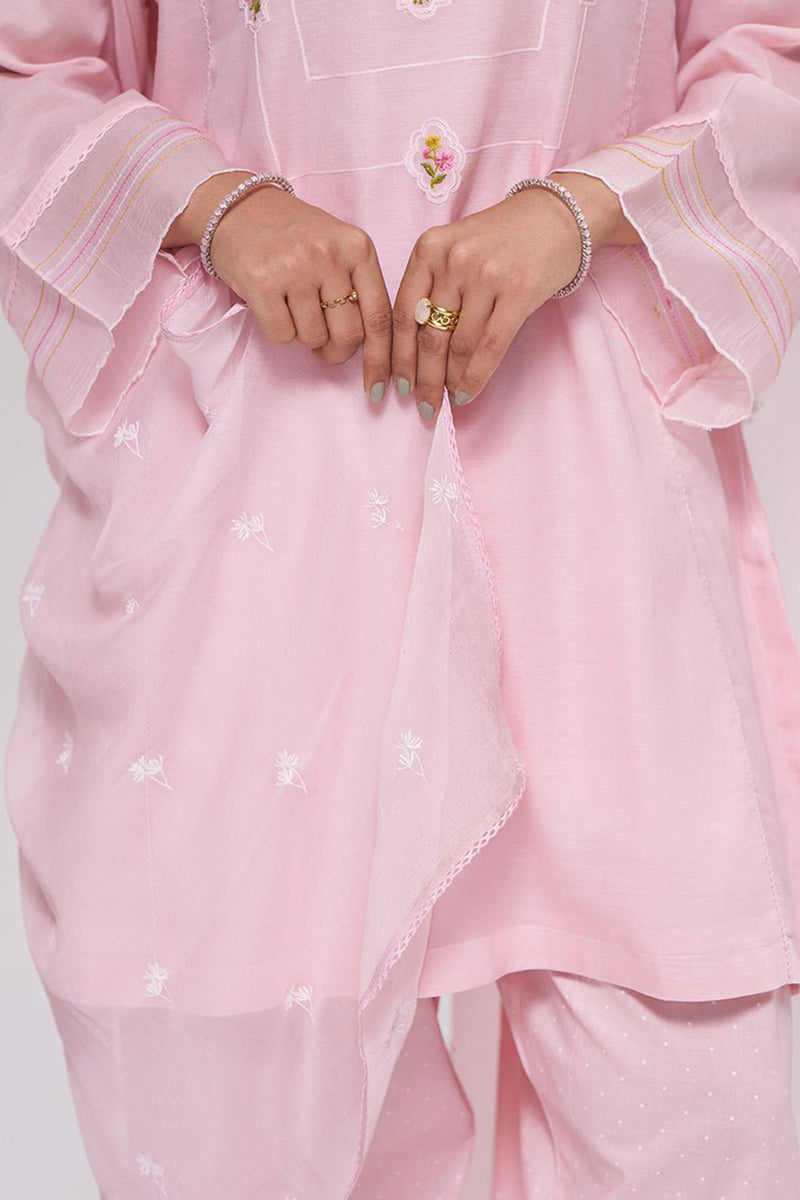 Dreamy Pink Mul-Chanderi Kurta Set