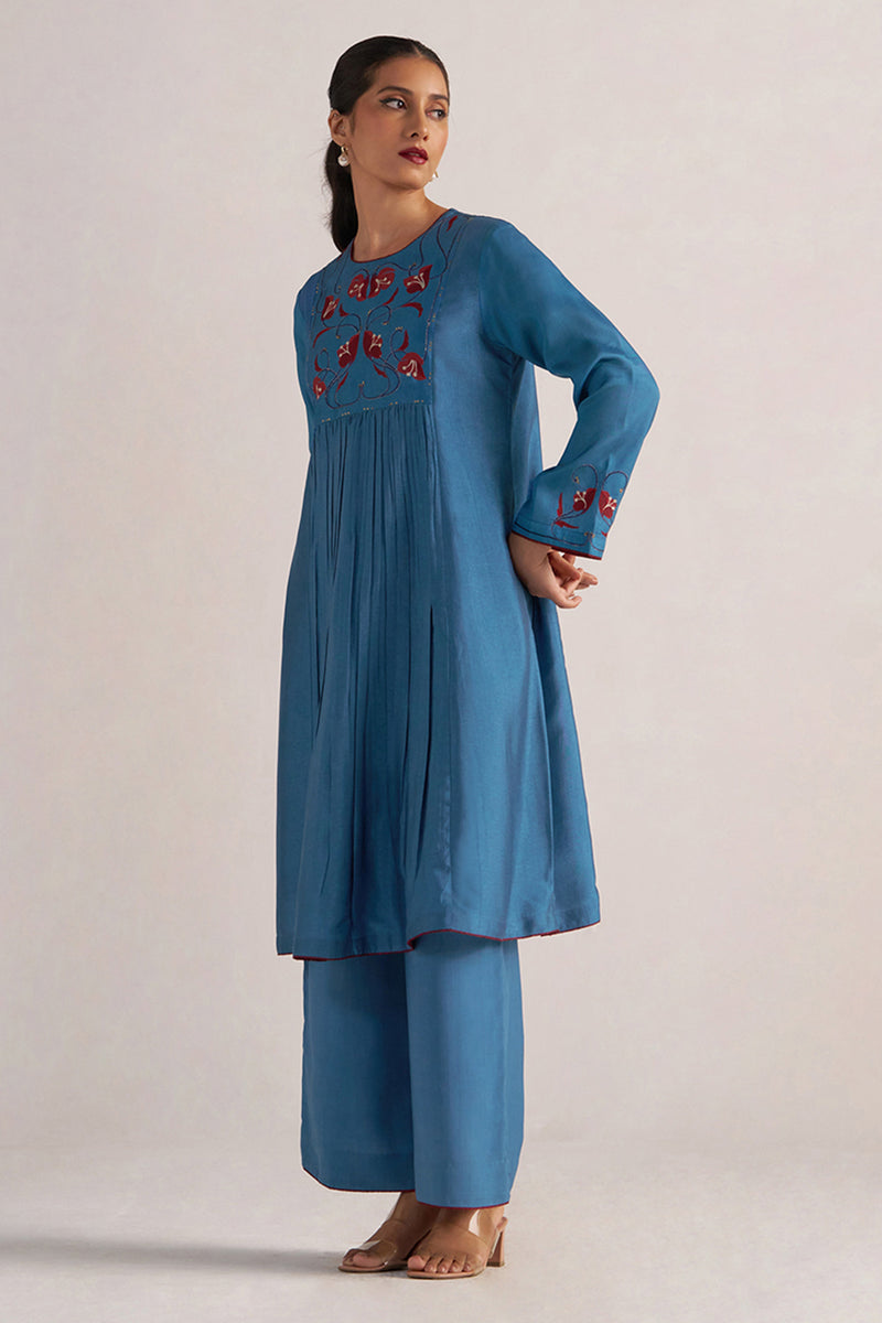 Blue Ashes Print and Solid Festive Co-ord Set