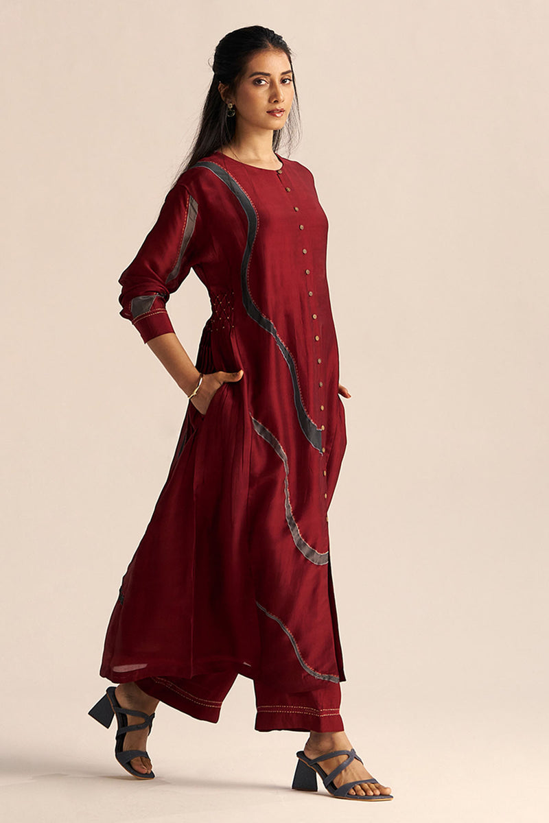 Syrah Red Silk Co-ord Set
