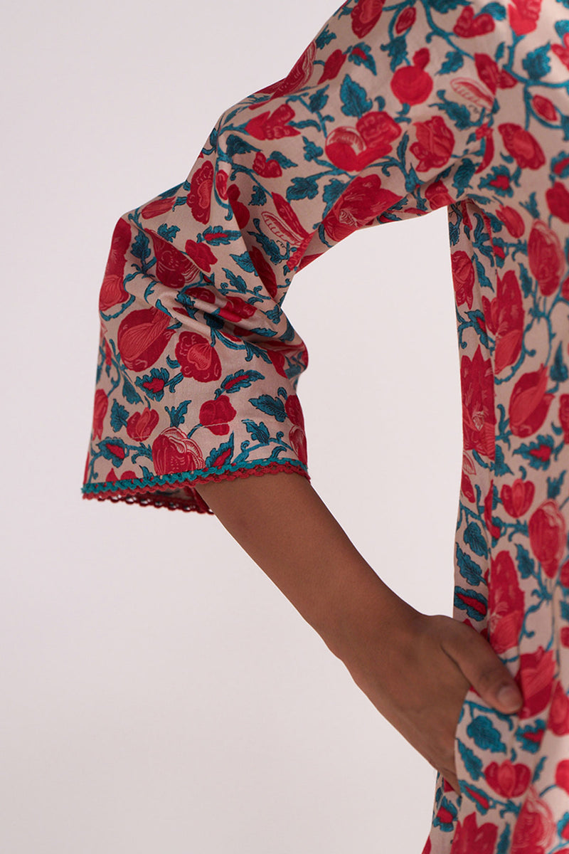 Beige and Red Cotton Print Co-ord Set