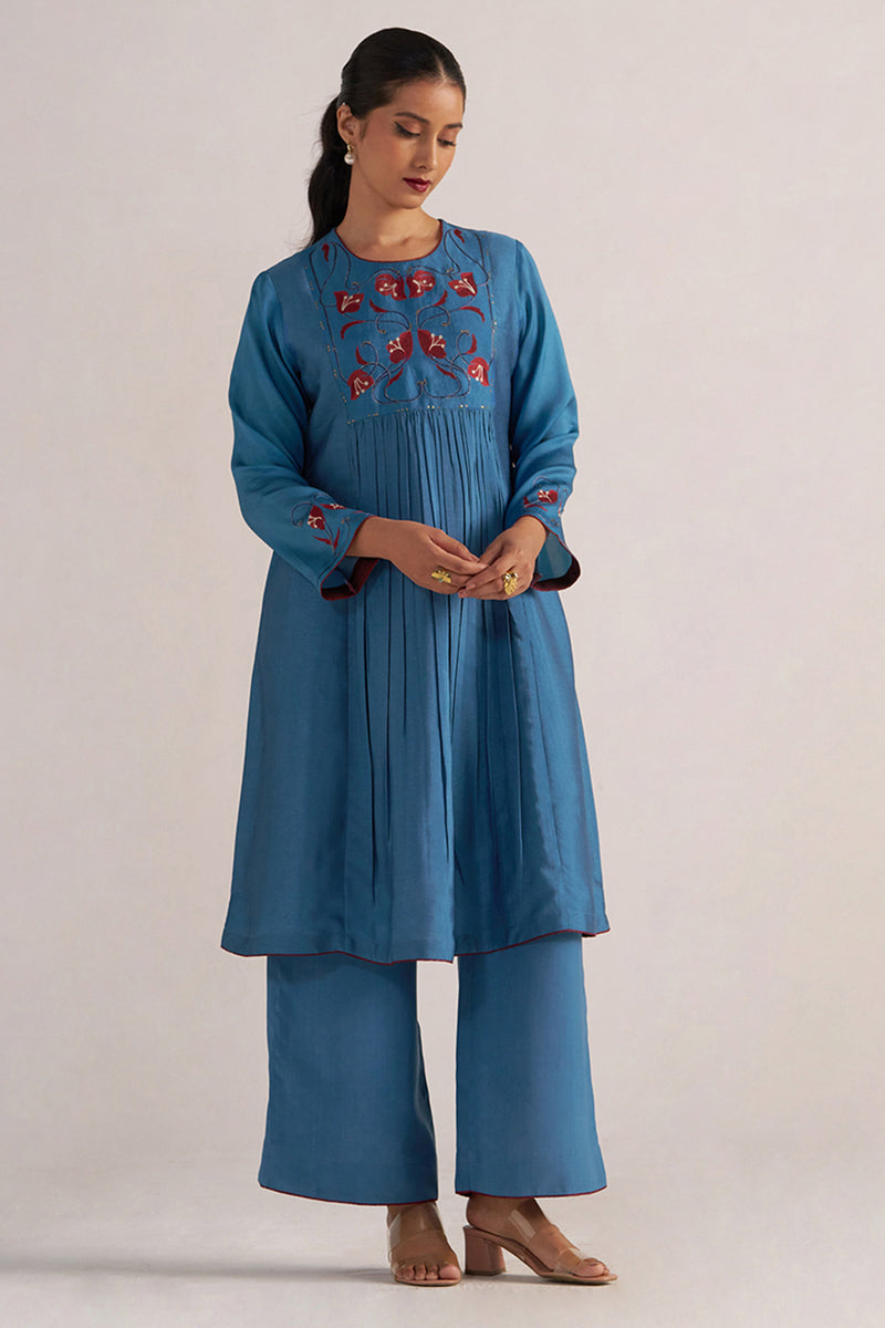 Blue Ashes Print and Solid Festive Co-ord Set