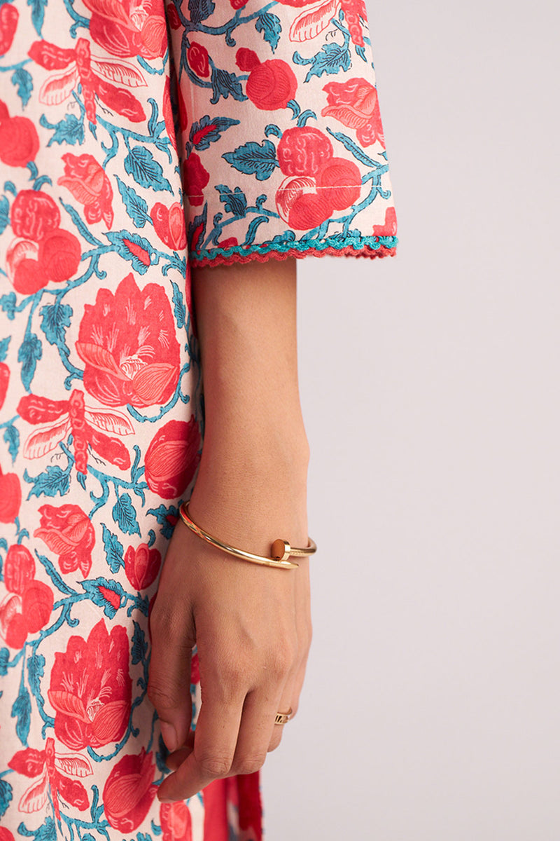 Beige and Red Cotton Print Co-ord Set