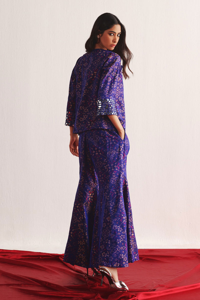 PURPLE PATOLA BLAZER WITH BOOTCUT AND BANDEAU SET