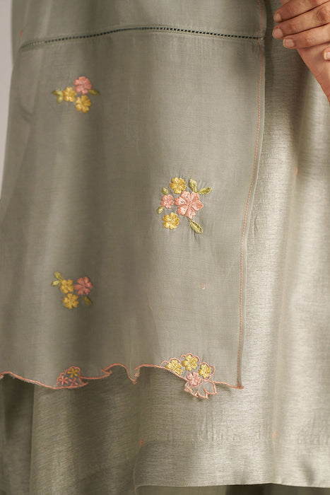 Seagrass Grey Raw Silk Festive Kurta Set