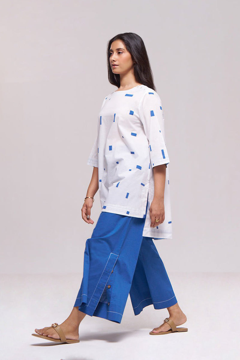 White and Blue Pure Cotton Co-ord Set
