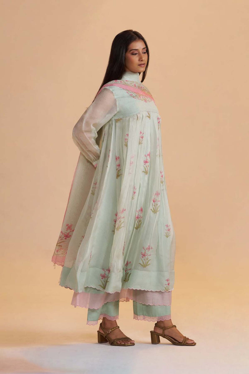 Milky Pistachio Green Silk Festive Kurta Set