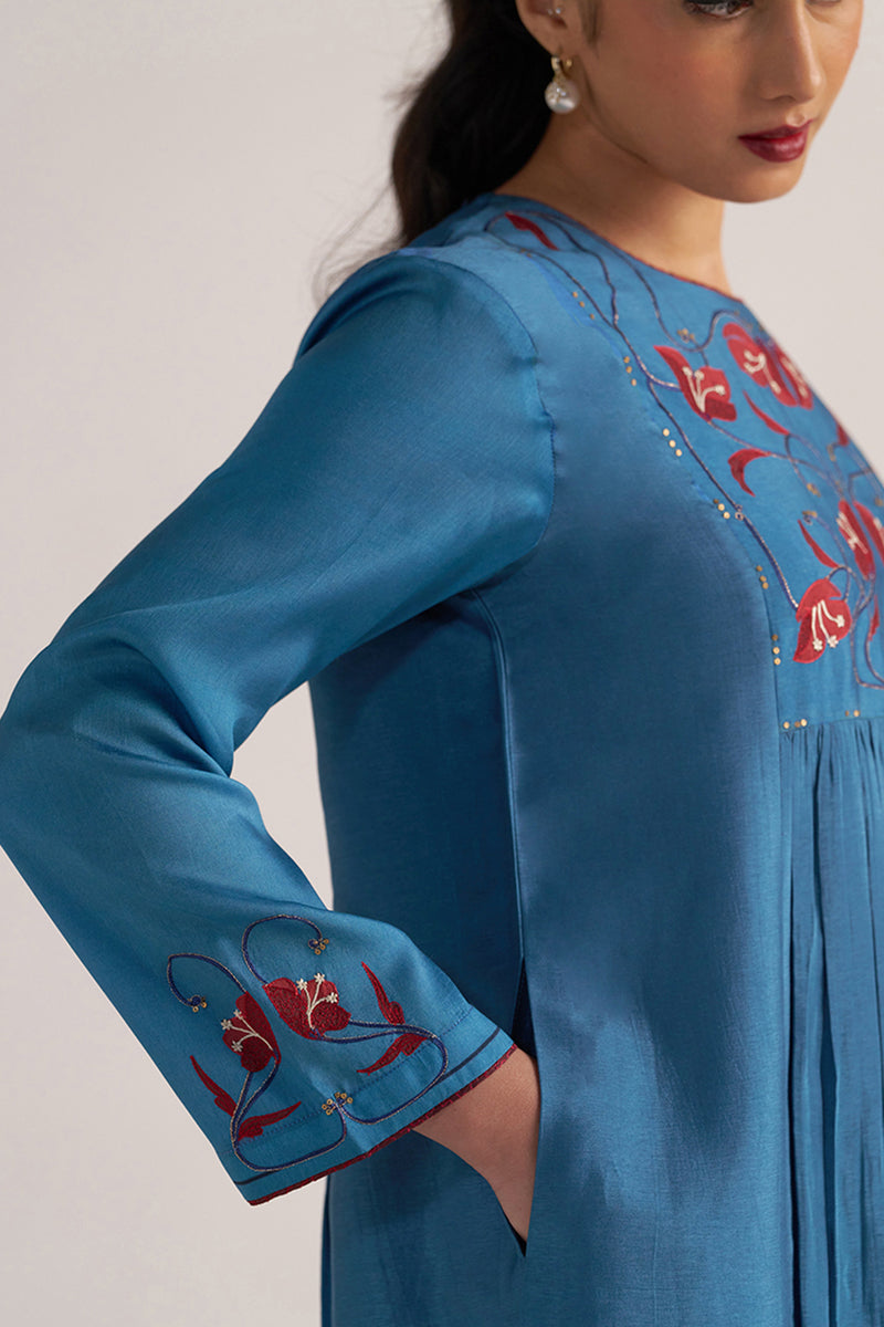 Blue Ashes Print and Solid Festive Co-ord Set