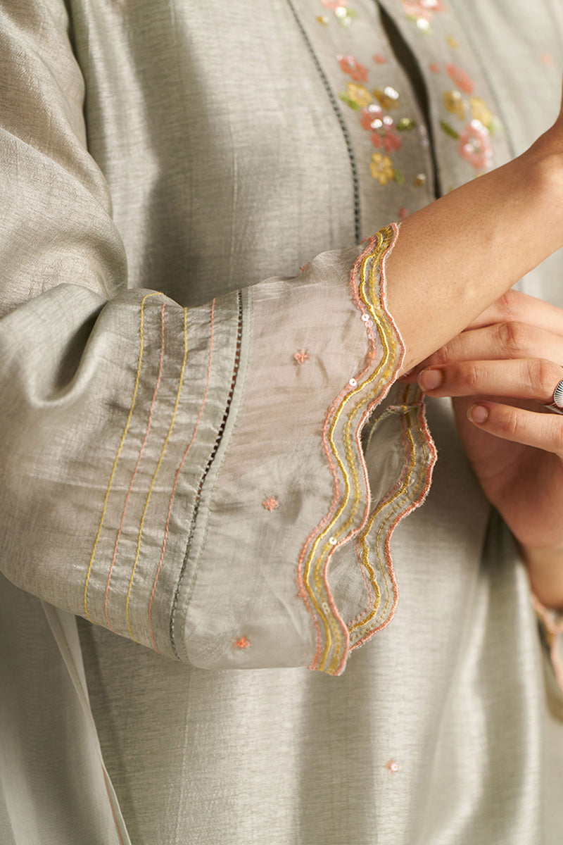 Seagrass Grey Raw Silk Festive Kurta Set