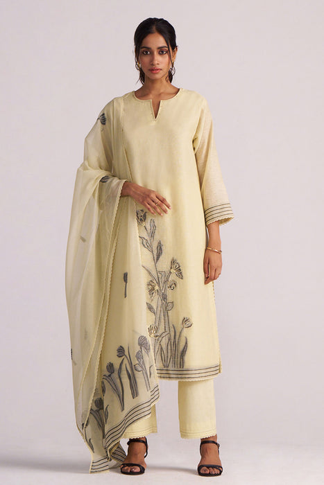 Butter Yellow Chanderi Woven Kurta Set