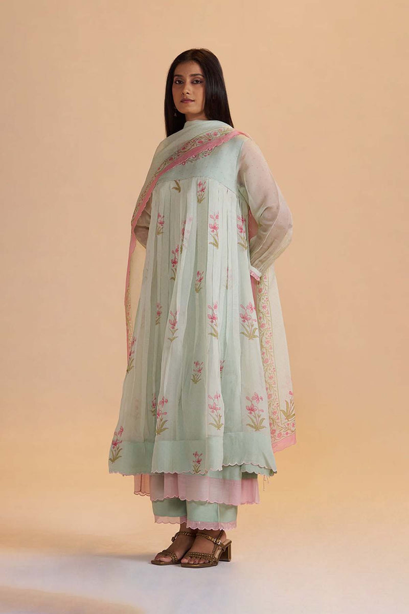 Milky Pistachio Green Silk Festive Kurta Set