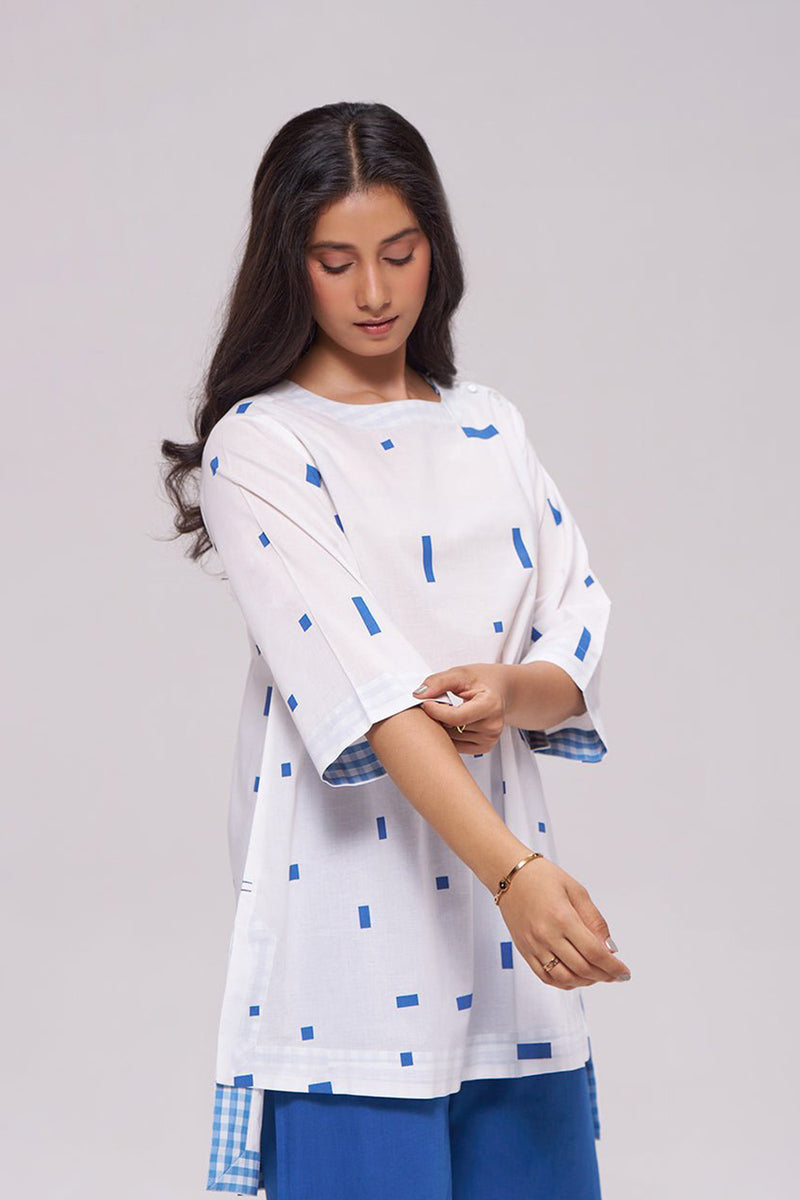 White and Blue Pure Cotton Co-ord Set