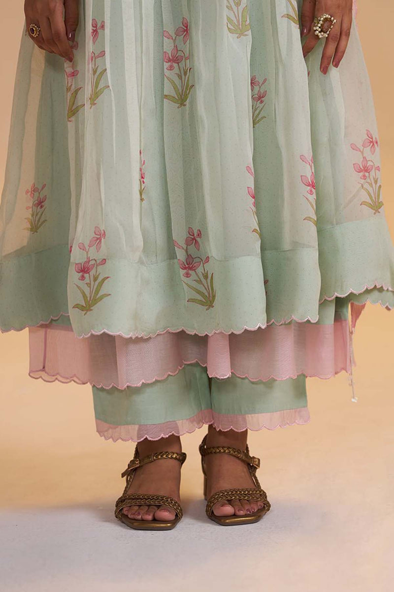 Milky Pistachio Green Silk Festive Kurta Set