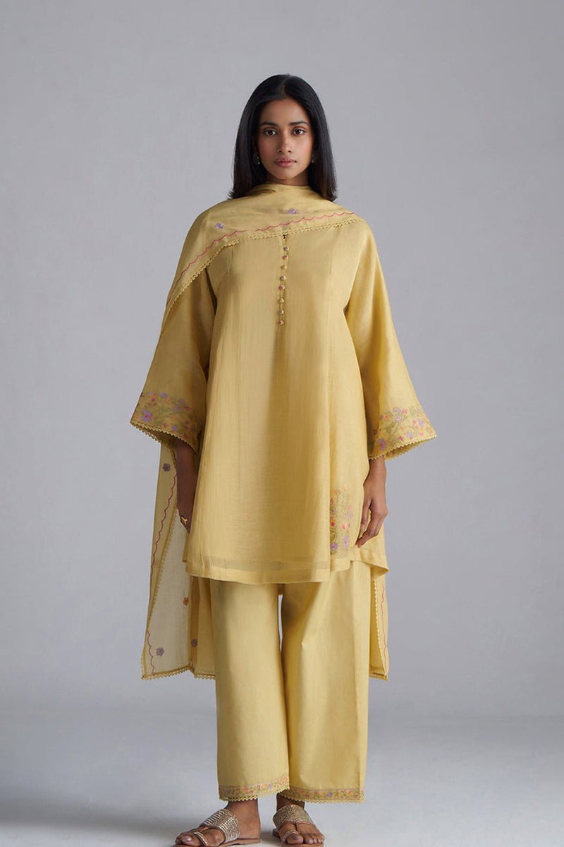 Jojoba Yellow Chanderi Kurta Set