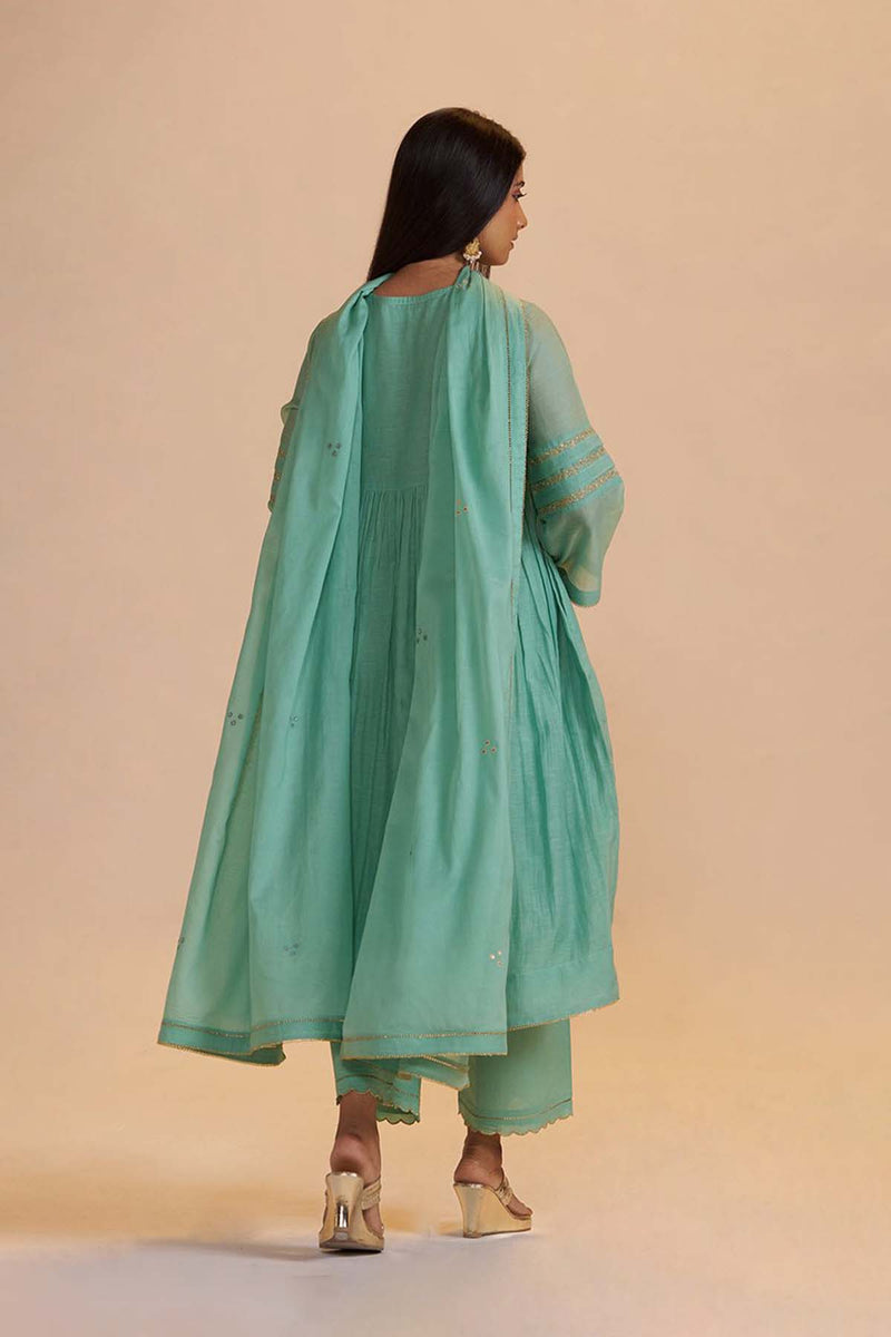 Dusty Jade Green Silk Festive Kurta Set