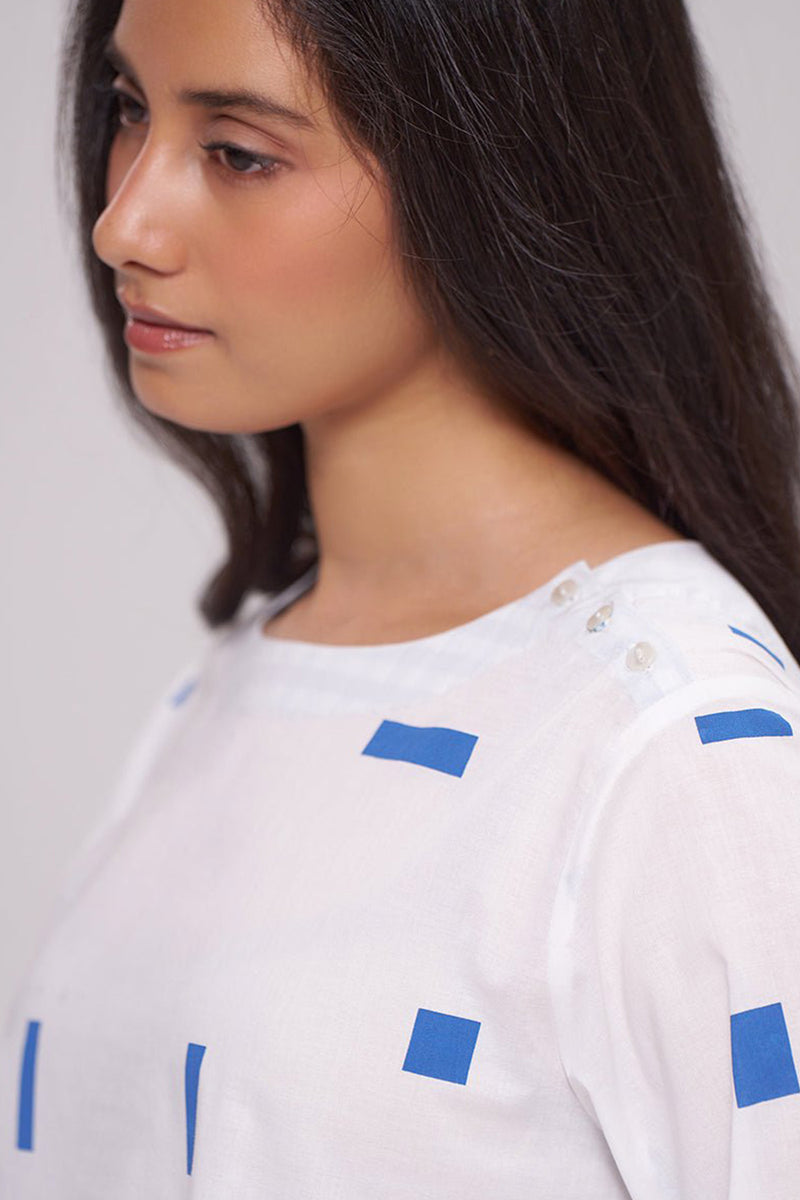 White and Blue Pure Cotton Co-ord Set