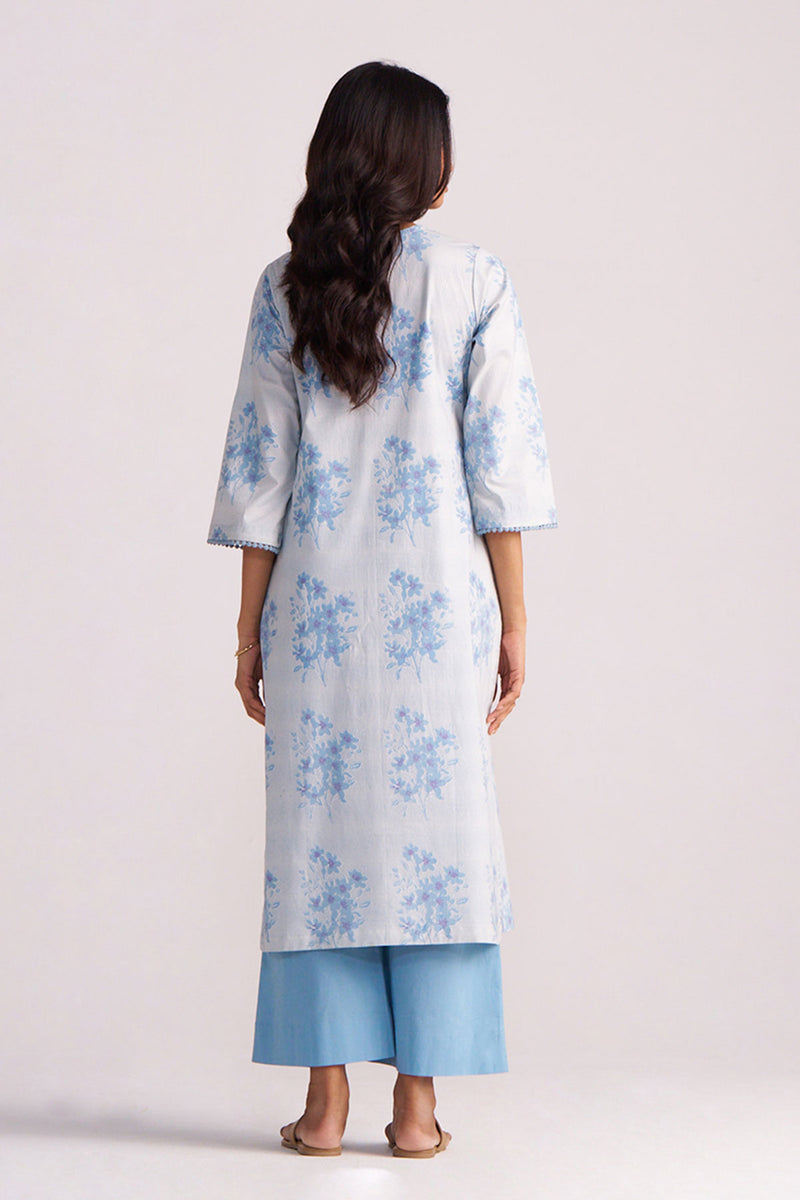 Cream and Dusty Blue Hand-Print Cotton Co-ord Set