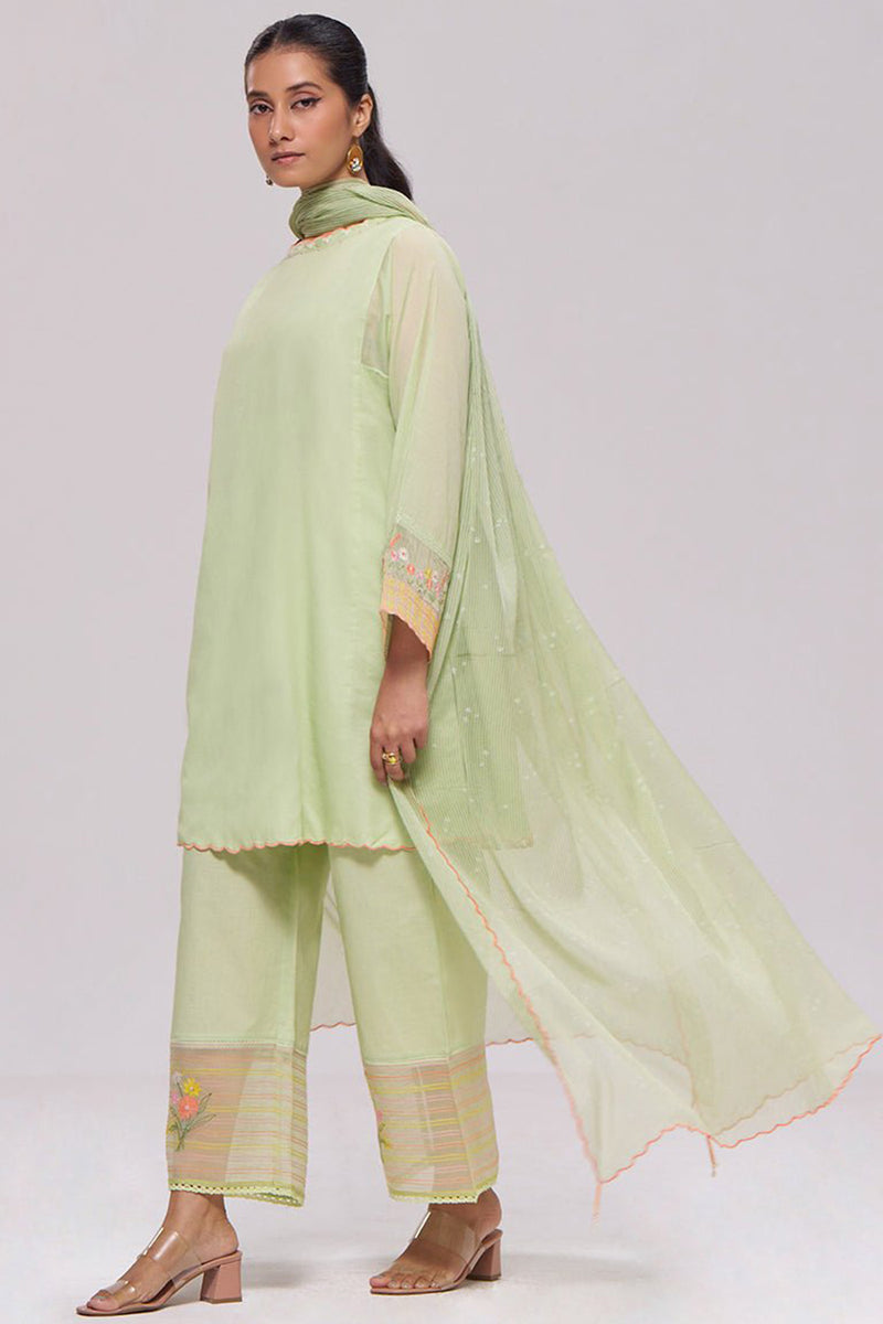 Pistachio Mul-Chanderi Kurta Set