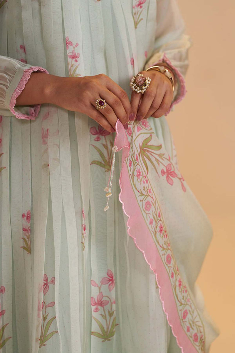 Milky Pistachio Green Silk Festive Kurta Set