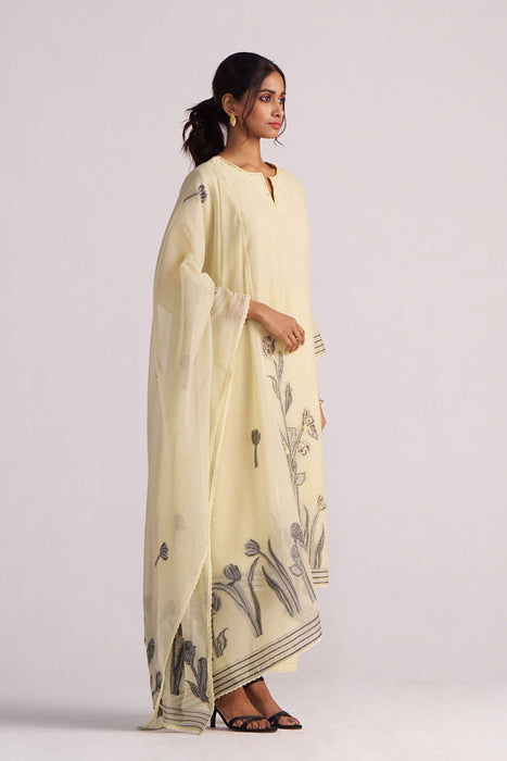 Butter Yellow Chanderi Woven Kurta Set