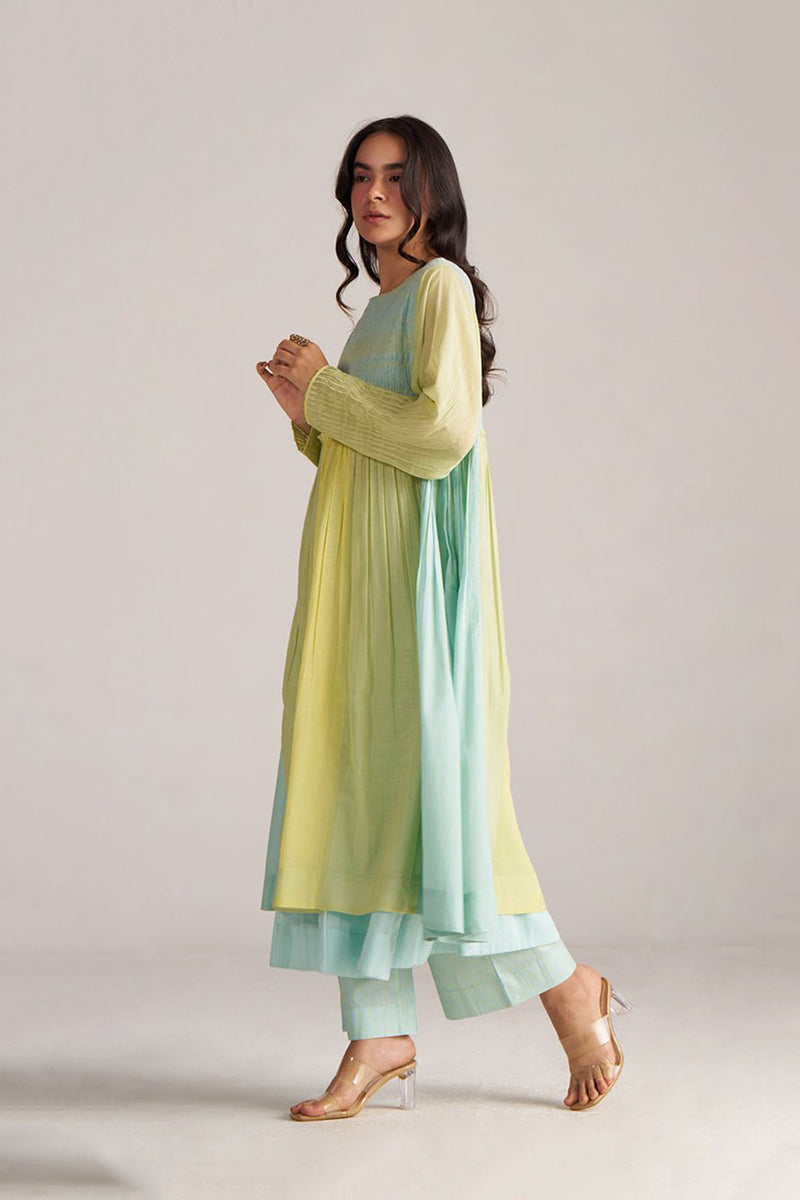 Morning Mist Blue and Celery Green-Yellow Co-ord Set