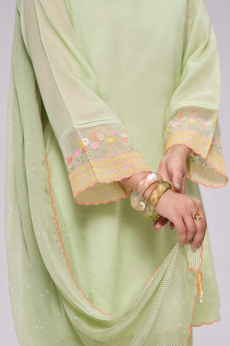 Pistachio Mul-Chanderi Kurta Set