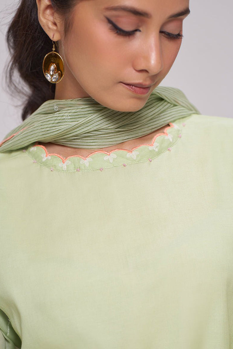 Pistachio Mul-Chanderi Kurta Set