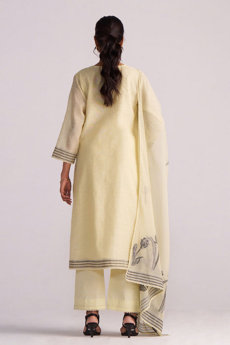 Butter Yellow Chanderi Woven Kurta Set