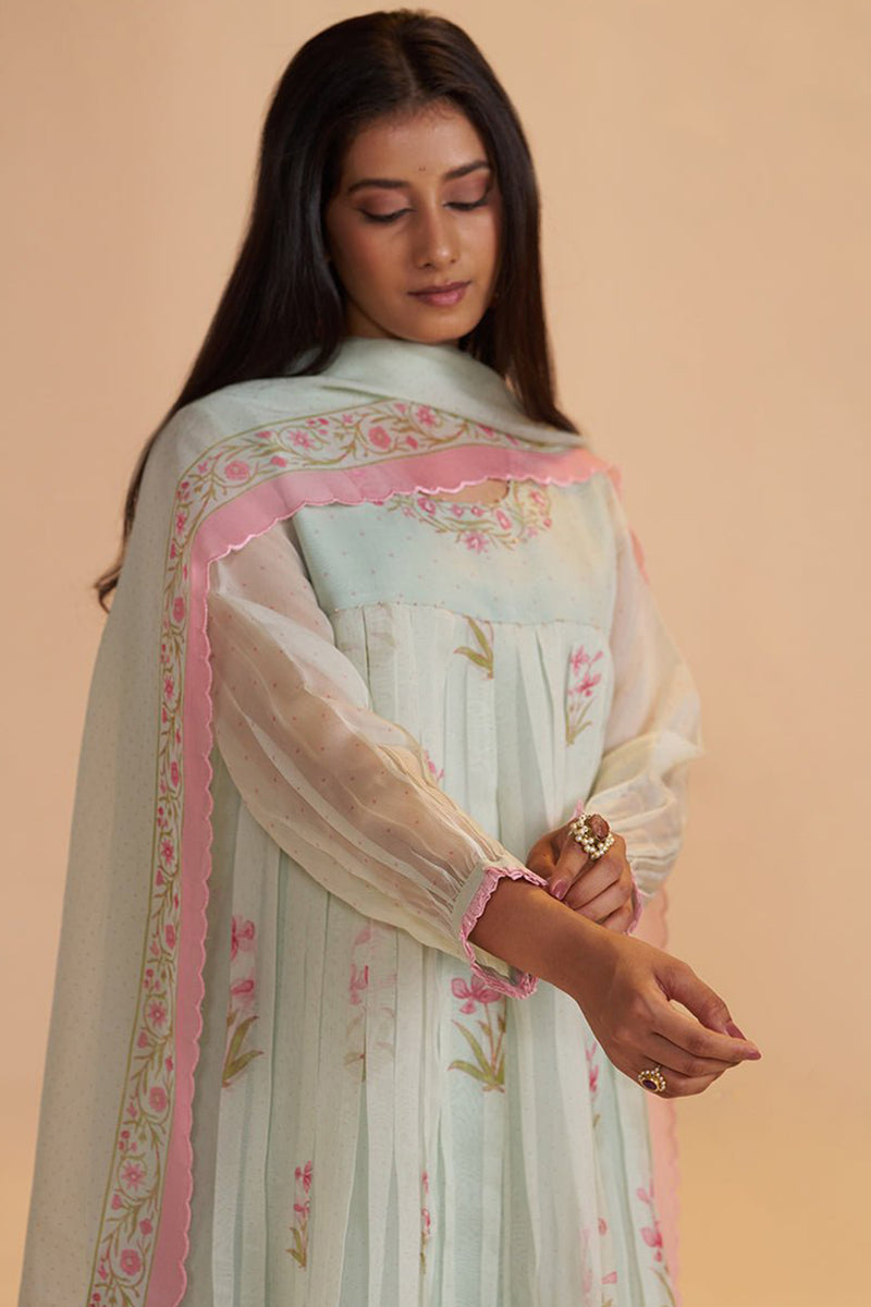 Milky Pistachio Green Silk Festive Kurta Set