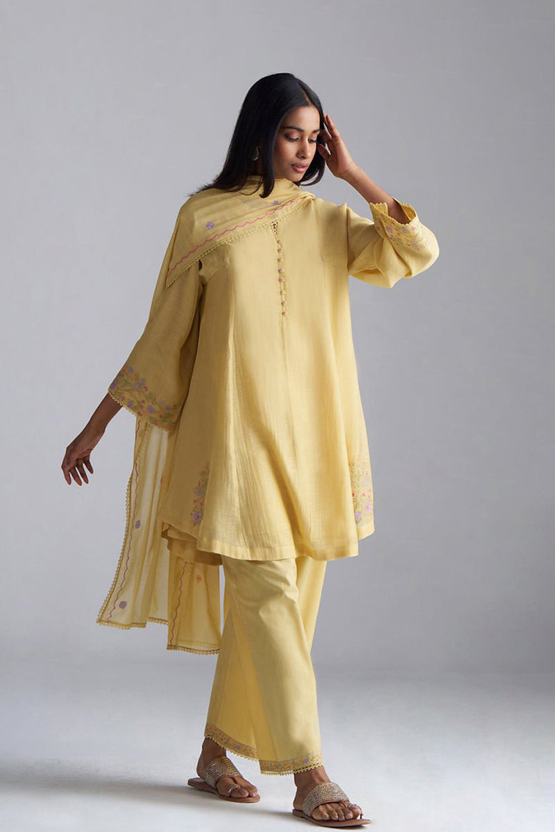 Jojoba Yellow Chanderi Kurta Set